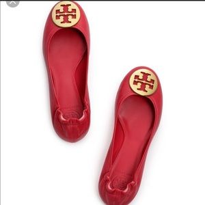 Red Leather Tory Burch Ballerina Flats